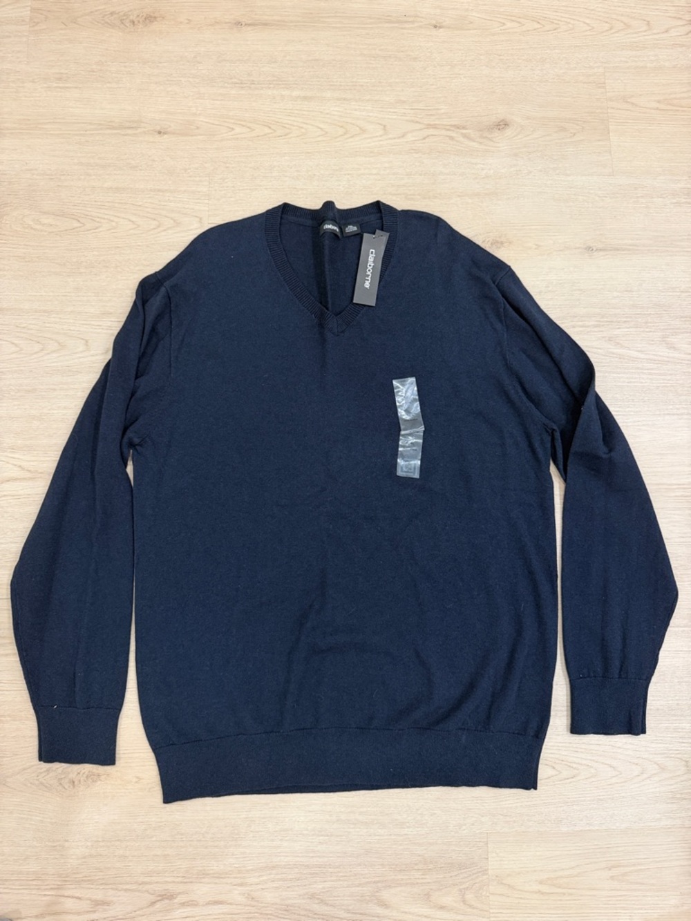 New Claiborne XXL Cotton Cashmere Classic V-Neck Men's Sweater - Navy